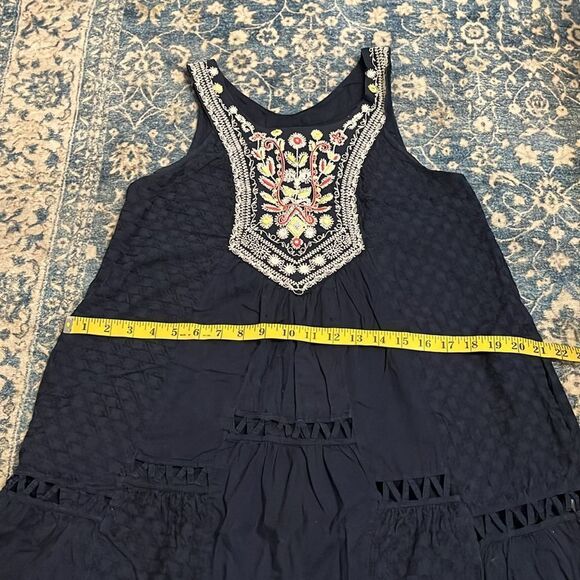 Anthropologie Maeve Tisa Blue Boho Embroidered Pullover Swing Dress Cottagecore - Picture 10 of 14